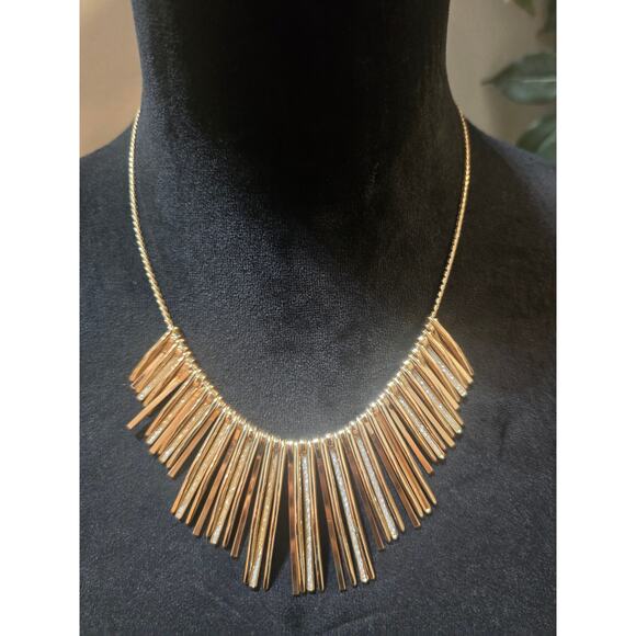 Women's Gold Tone Fringe Statement Necklace With Lobster Clasp Adjustable Chain - Picture 1 of 6